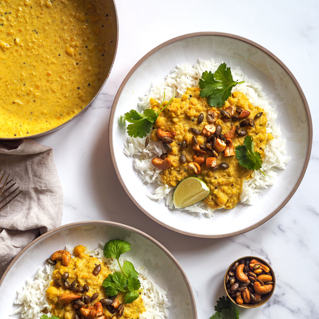 Chickpea & Cashew Curry With Spiced Pumpkin Seeds