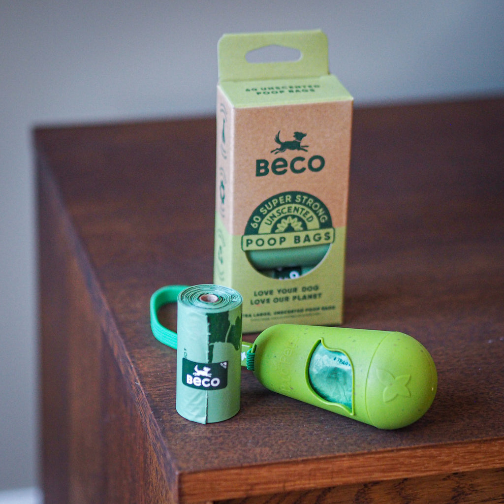 compostable dog poop bags and dispenser beco